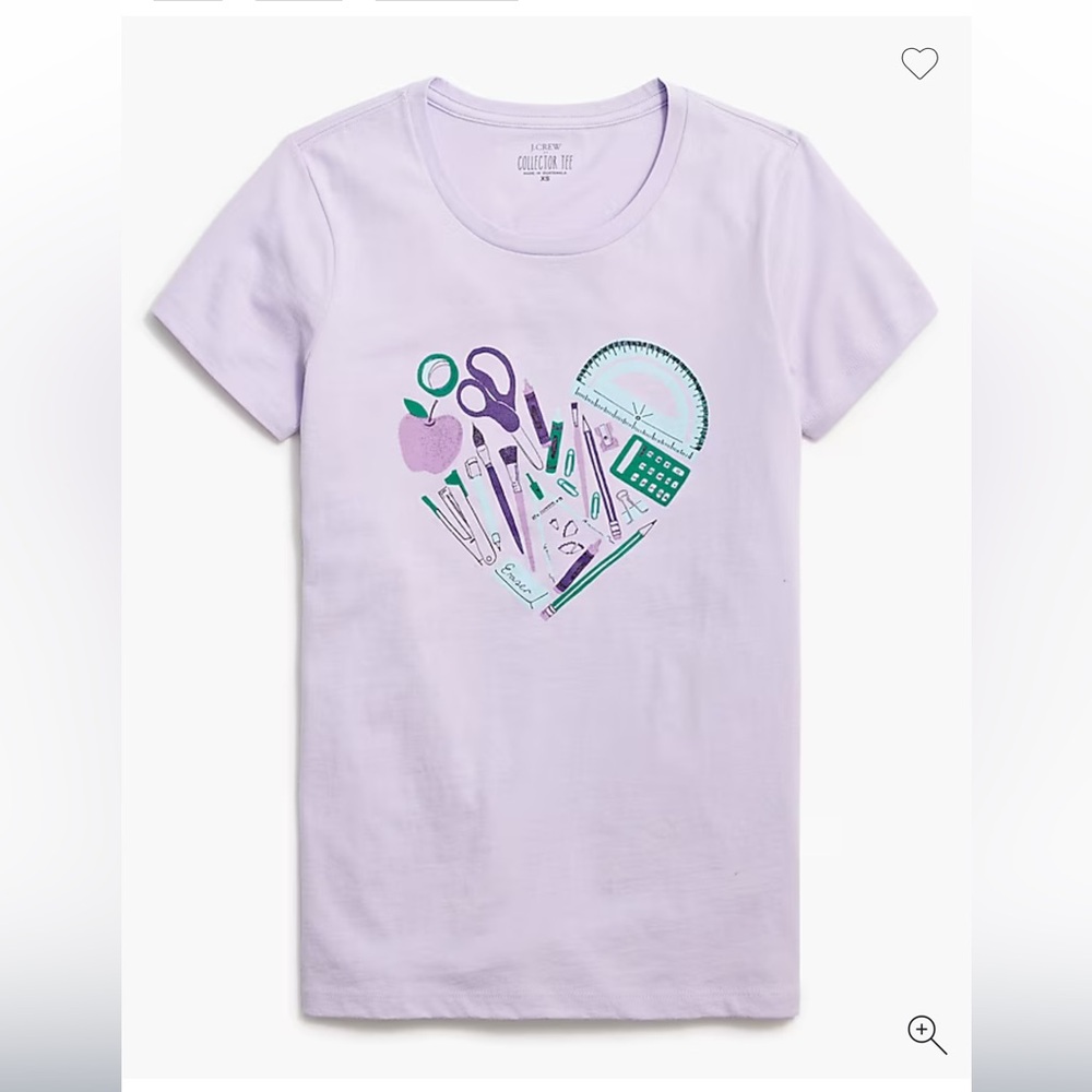 NWT J Crew School Supplies Heart Graphic Tee